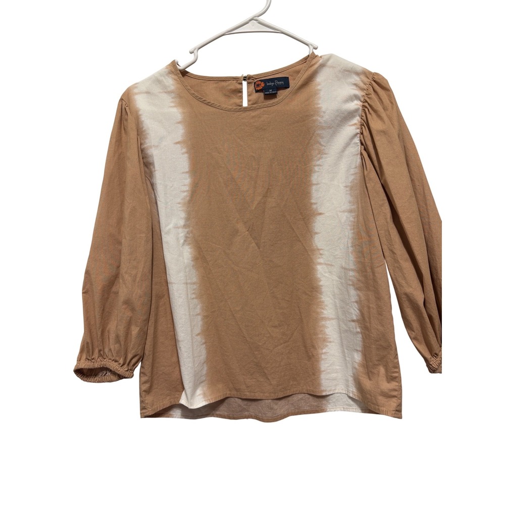 Indigo Poppy Tan White Tie Dye Puff Sleeve Blous Medium‎